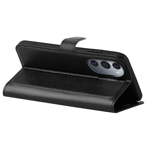 Well-protected Folio Flip Litchi Texture PU Leather Coated TPU Mobile Phone Case Stand Wallet Flip Protective Cellphone Cover for Motorola Edge X30/X30 Pro/Edge 30 Pro/Edge Plus (2022)/Edge+ (2022)