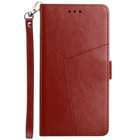 Handy Strap Carrying PU Leather Smartphone Shell Y-shaped Lines Imprinted Magnetic Closure Stand Wallet Case for Motorola Edge X30