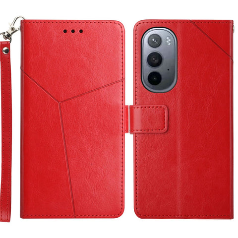Handy Strap Carrying PU Leather Smartphone Shell Y-shaped Lines Imprinted Magnetic Closure Stand Wallet Case for Motorola Edge X30
