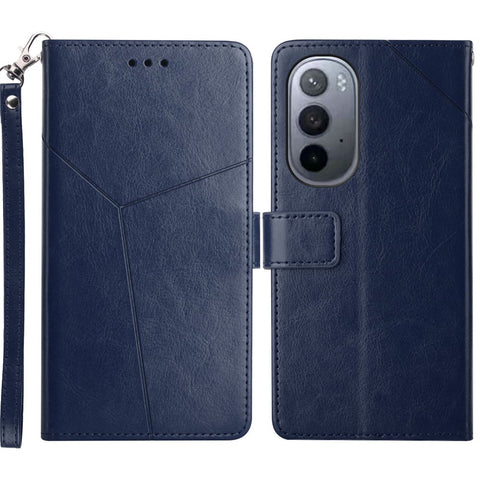 Handy Strap Carrying PU Leather Smartphone Shell Y-shaped Lines Imprinted Magnetic Closure Stand Wallet Case for Motorola Edge X30