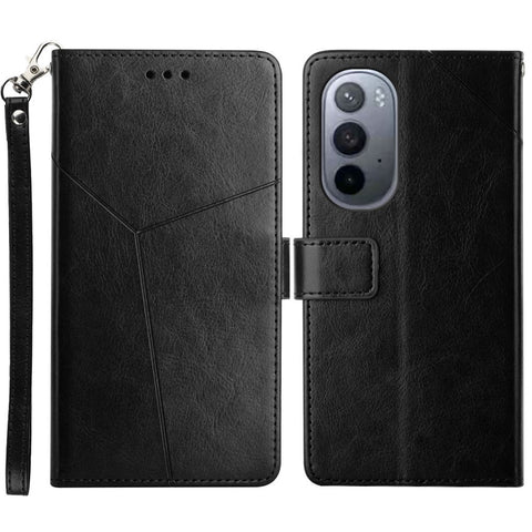 Handy Strap Carrying PU Leather Smartphone Shell Y-shaped Lines Imprinted Magnetic Closure Stand Wallet Case for Motorola Edge X30