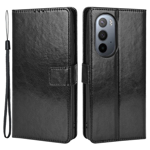 Crazy Horse Texture Foldable Stand PU Leather Wallet Folio Flip Phone Case with Wrist Strap for Motorola Edge X30