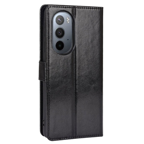Crazy Horse Texture Foldable Stand PU Leather Wallet Folio Flip Phone Case with Wrist Strap for Motorola Edge X30