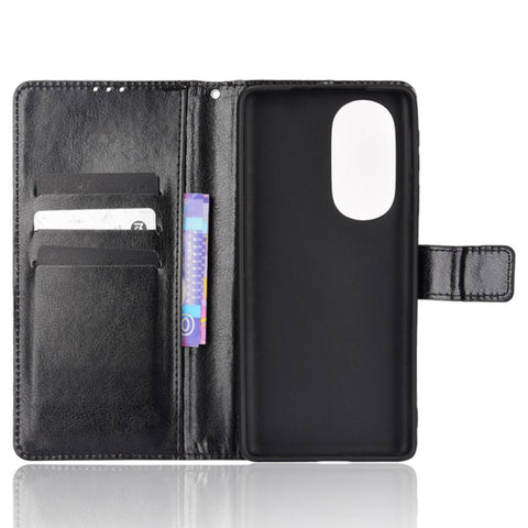 Crazy Horse Texture Foldable Stand PU Leather Wallet Folio Flip Phone Case with Wrist Strap for Motorola Edge X30