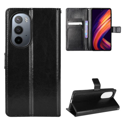 Crazy Horse Texture Foldable Stand PU Leather Wallet Folio Flip Phone Case with Wrist Strap for Motorola Edge X30