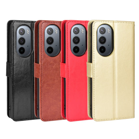 Crazy Horse Texture Foldable Stand PU Leather Wallet Folio Flip Phone Case with Wrist Strap for Motorola Edge X30