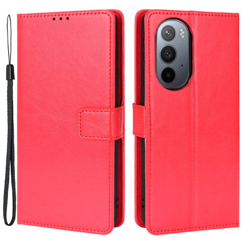 Crazy Horse Texture Foldable Stand PU Leather Wallet Folio Flip Phone Case with Wrist Strap for Motorola Edge X30