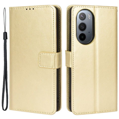 Crazy Horse Texture Foldable Stand PU Leather Wallet Folio Flip Phone Case with Wrist Strap for Motorola Edge X30