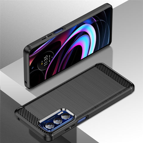 Ultra Thin Flexible TPU Case Carbon Fiber Texture Freely-Twisted Phone Cover with Brushed Surface for Motorola Edge (2021) / Edge 5G UW