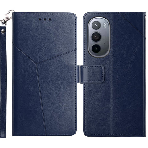 PU Leather Anti-fingerprint Y-shaped Lines Imprinting Soft TPU Inner Shell Phone Cover with Wallet Stand Feature for Motorola Edge X30