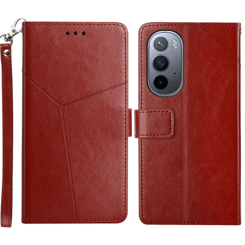 PU Leather Anti-fingerprint Y-shaped Lines Imprinting Soft TPU Inner Shell Phone Cover with Wallet Stand Feature for Motorola Edge X30