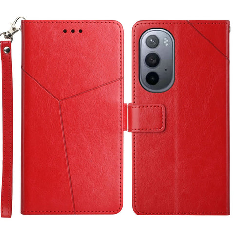 PU Leather Anti-fingerprint Y-shaped Lines Imprinting Soft TPU Inner Shell Phone Cover with Wallet Stand Feature for Motorola Edge X30