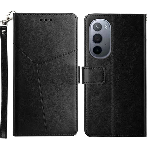 PU Leather Anti-fingerprint Y-shaped Lines Imprinting Soft TPU Inner Shell Phone Cover with Wallet Stand Feature for Motorola Edge X30