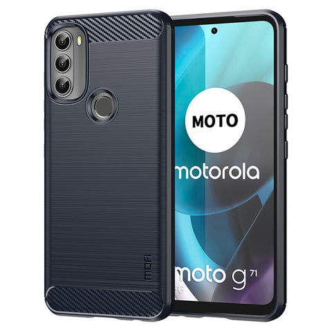 MOFI for Motorola Moto G71 5G Carbon Fiber Texture Stylish Phone Shell Brushed Surface TPU Phone Case