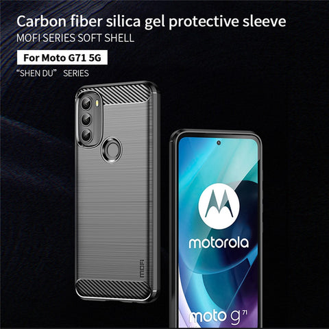 MOFI for Motorola Moto G71 5G Carbon Fiber Texture Stylish Phone Shell Brushed Surface TPU Phone Case