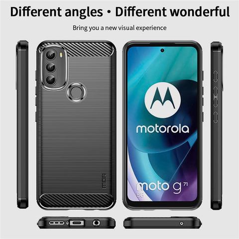 MOFI for Motorola Moto G71 5G Carbon Fiber Texture Stylish Phone Shell Brushed Surface TPU Phone Case