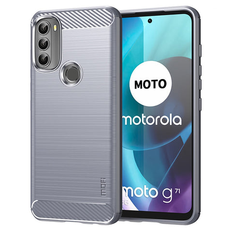 MOFI for Motorola Moto G71 5G Carbon Fiber Texture Stylish Phone Shell Brushed Surface TPU Phone Case
