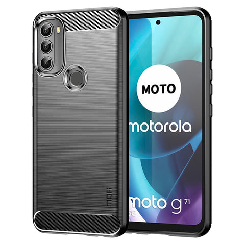 MOFI for Motorola Moto G71 5G Carbon Fiber Texture Stylish Phone Shell Brushed Surface TPU Phone Case