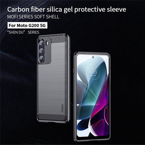 MOFI for Motorola Moto G200 5G/Edge S30 Carbon Fiber Texture TPU Phone Cover Lightweight Brushed Surface Phone Case
