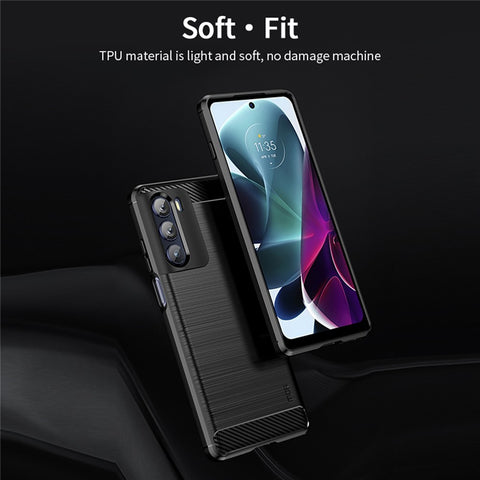 MOFI for Motorola Moto G200 5G/Edge S30 Carbon Fiber Texture TPU Phone Cover Lightweight Brushed Surface Phone Case