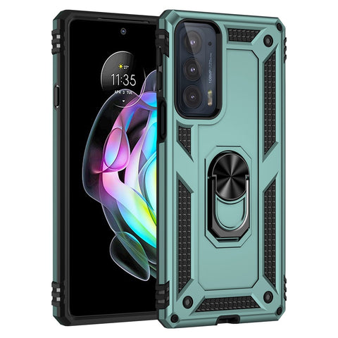For Motorola Edge 20 Integrated Rotating Ring Kickstand Hybrid Cell Phone Case Military Grade Protection