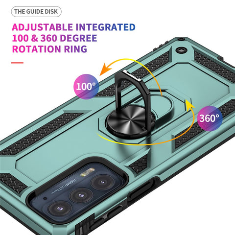 For Motorola Edge 20 Integrated Rotating Ring Kickstand Hybrid Cell Phone Case Military Grade Protection