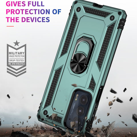 For Motorola Edge 20 Integrated Rotating Ring Kickstand Hybrid Cell Phone Case Military Grade Protection