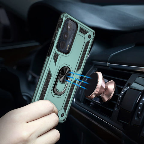 For Motorola Edge 20 Integrated Rotating Ring Kickstand Hybrid Cell Phone Case Military Grade Protection