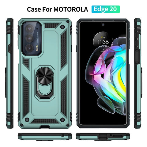 For Motorola Edge 20 Integrated Rotating Ring Kickstand Hybrid Cell Phone Case Military Grade Protection