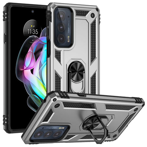 For Motorola Edge 20 Integrated Rotating Ring Kickstand Hybrid Cell Phone Case Military Grade Protection