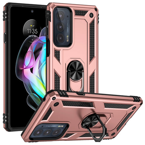 For Motorola Edge 20 Integrated Rotating Ring Kickstand Hybrid Cell Phone Case Military Grade Protection