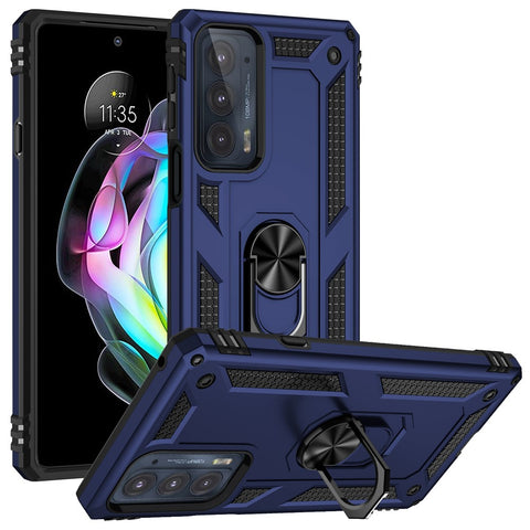 For Motorola Edge 20 Integrated Rotating Ring Kickstand Hybrid Cell Phone Case Military Grade Protection