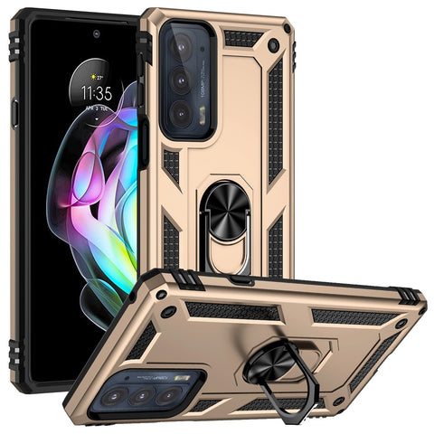 For Motorola Edge 20 Integrated Rotating Ring Kickstand Hybrid Cell Phone Case Military Grade Protection