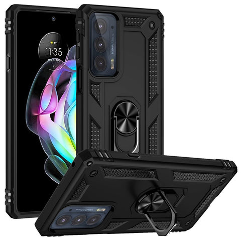 For Motorola Edge 20 Integrated Rotating Ring Kickstand Hybrid Cell Phone Case Military Grade Protection