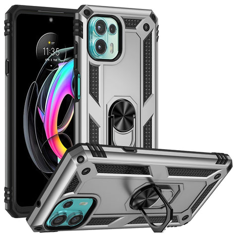 For Motorola Edge 20 Lite Adjustable Ring Kickstand PC + TPU Hybrid Cell Phone Case Full Protection