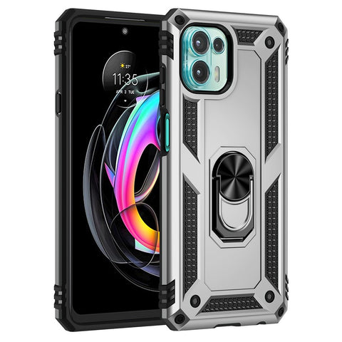 For Motorola Edge 20 Lite Adjustable Ring Kickstand PC + TPU Hybrid Cell Phone Case Full Protection