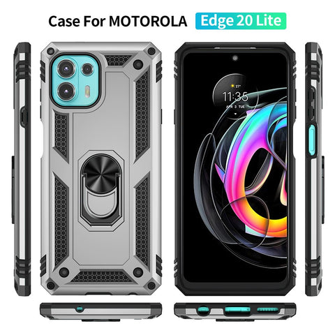 For Motorola Edge 20 Lite Adjustable Ring Kickstand PC + TPU Hybrid Cell Phone Case Full Protection