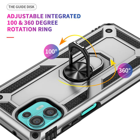 For Motorola Edge 20 Lite Adjustable Ring Kickstand PC + TPU Hybrid Cell Phone Case Full Protection