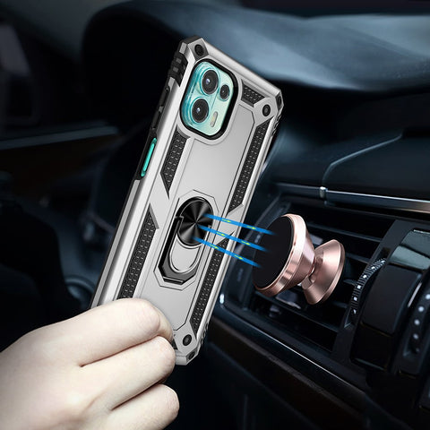 For Motorola Edge 20 Lite Adjustable Ring Kickstand PC + TPU Hybrid Cell Phone Case Full Protection