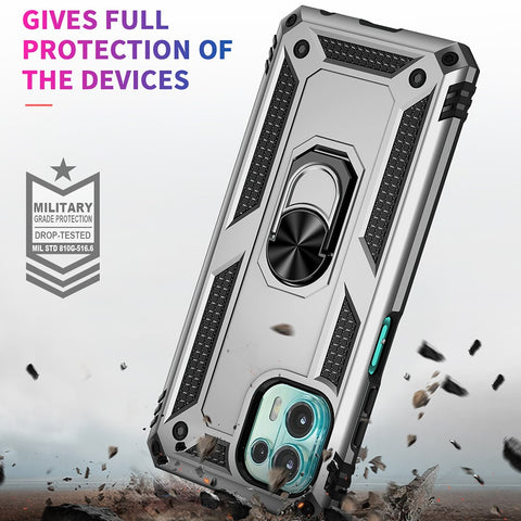 For Motorola Edge 20 Lite Adjustable Ring Kickstand PC + TPU Hybrid Cell Phone Case Full Protection