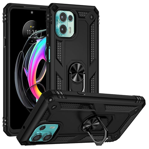 For Motorola Edge 20 Lite Adjustable Ring Kickstand PC + TPU Hybrid Cell Phone Case Full Protection