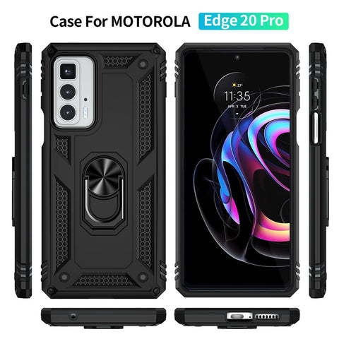 For Motorola Edge 20 Pro Military Grade Protection Hybrid Cell Phone Case 110-Degree + 360-Degree Rotating Ring Kickstand
