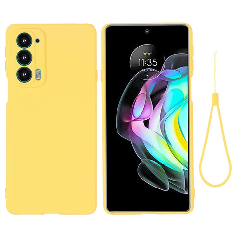 For Motorola Edge 20 Liquid Silicone Phone Case Soft Microfiber Lining Cellphone Back Cover with Strap