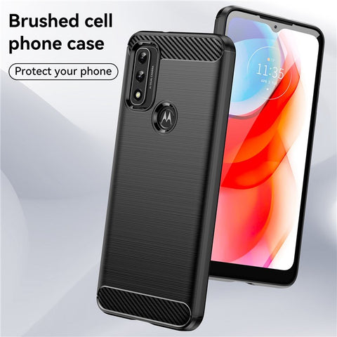 For Motorola Moto G Play (2022) Brushed Carbon Fiber Texture Light Thin TPU Case Well-protected Mobile Phone Cover