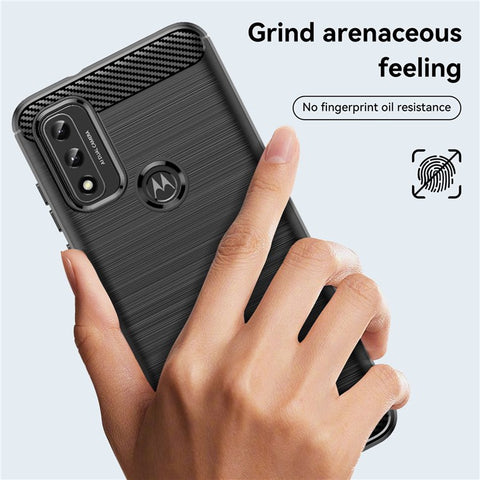 For Motorola Moto G Play (2022) Brushed Carbon Fiber Texture Light Thin TPU Case Well-protected Mobile Phone Cover