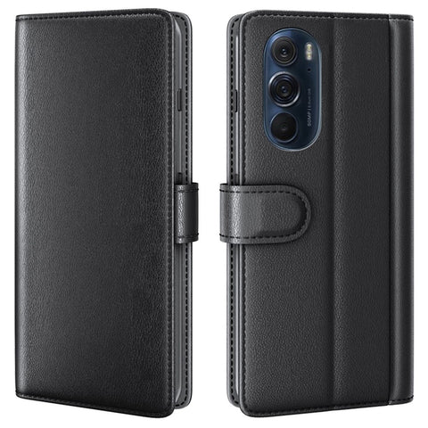 For Motorola Edge X30 Case Genuine Split Leather Phone Cover with Wallet Stand
