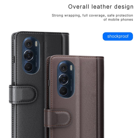 For Motorola Edge X30 Case Genuine Split Leather Phone Cover with Wallet Stand