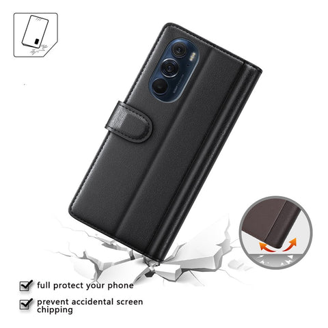 For Motorola Edge X30 Case Genuine Split Leather Phone Cover with Wallet Stand