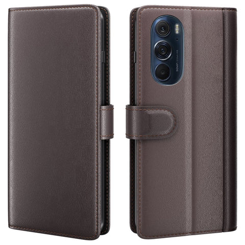 For Motorola Edge X30 Case Genuine Split Leather Phone Cover with Wallet Stand