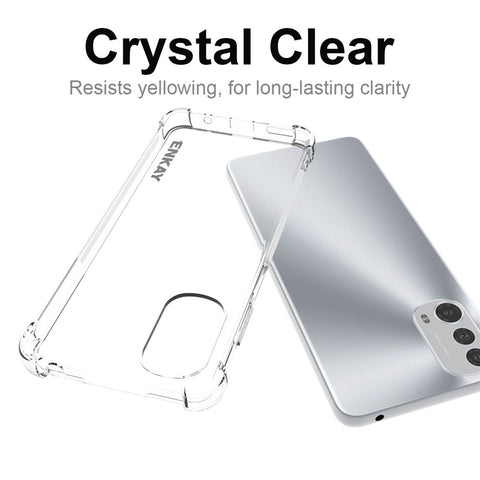 ENKAY HAT PRINCE for Motorola Moto E32 4G / E32s 4G Crystal Clear TPU Phone Cover Non-Yellowing Drop-proof Protective Phone Case with Anti-slip Strip Edge